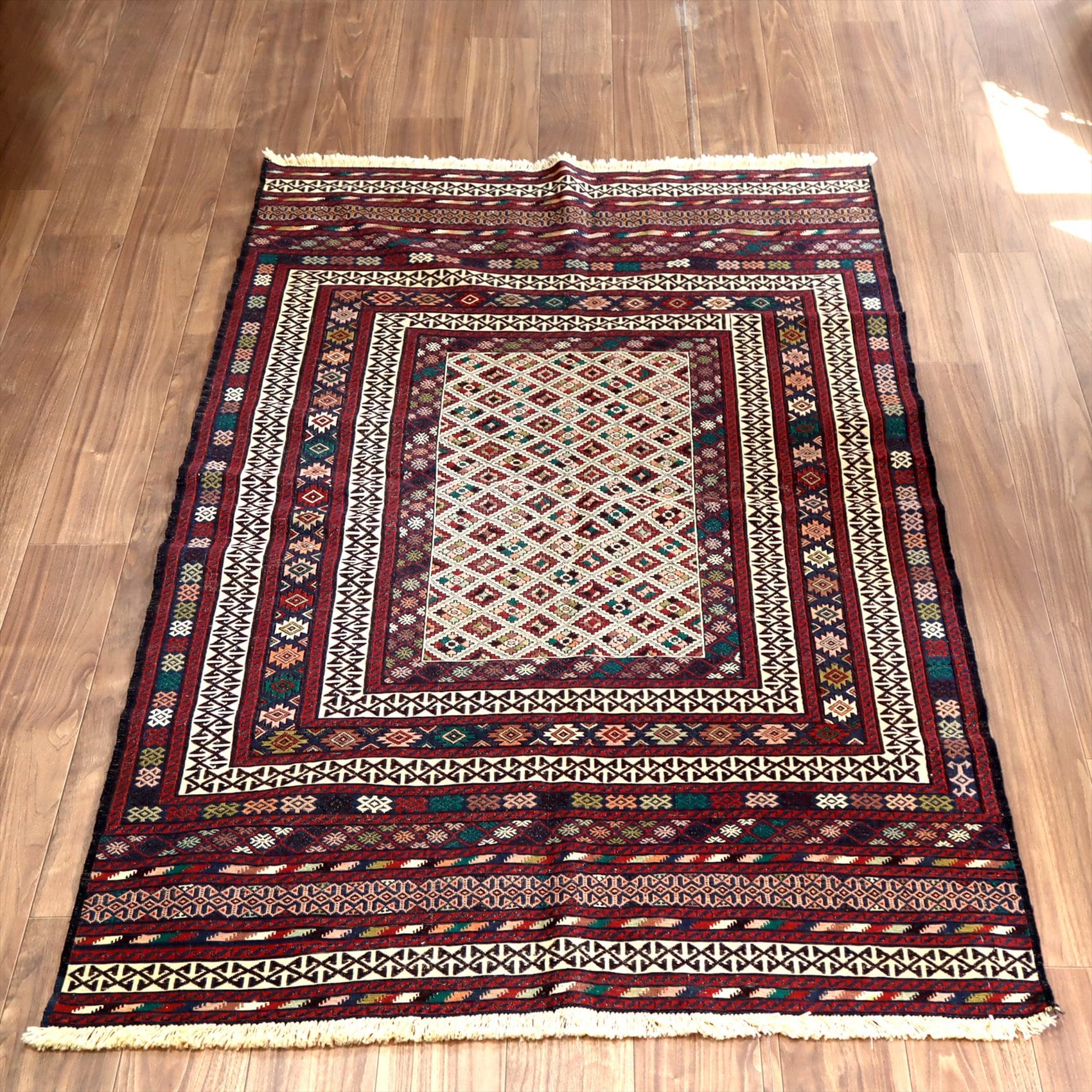 ミシュワニ・アフガンキリム/スーパーファイン200×118cm 細かな織りの幾何学モチーフ