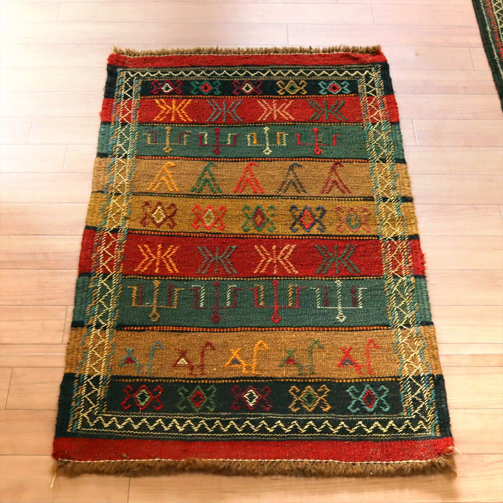 東イランの素朴な手織りキリムグチャン93×58cm幾何学モチーフのボーダー