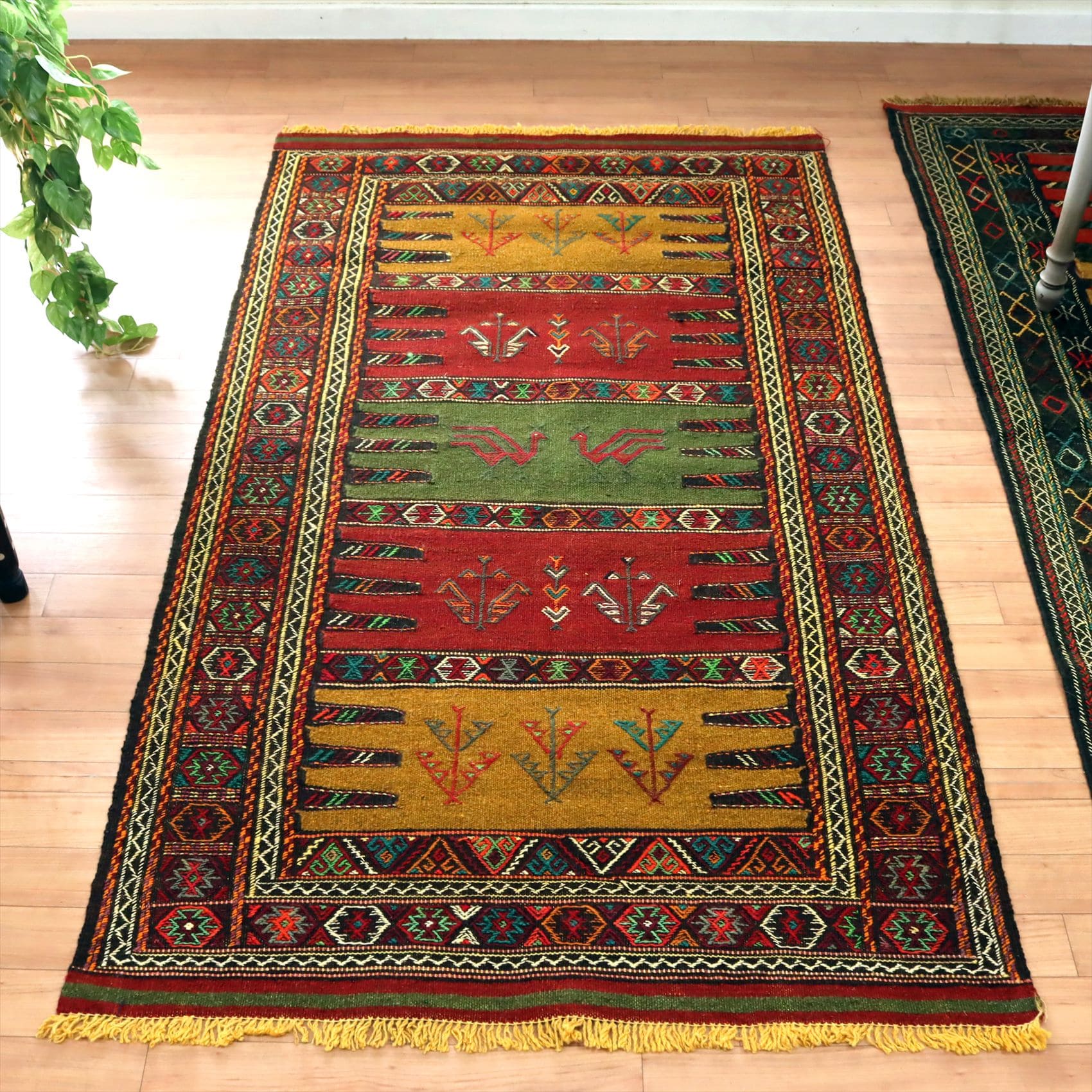 東イランの素朴な手織りキリム グチャン174×101cm 植物と鳥
