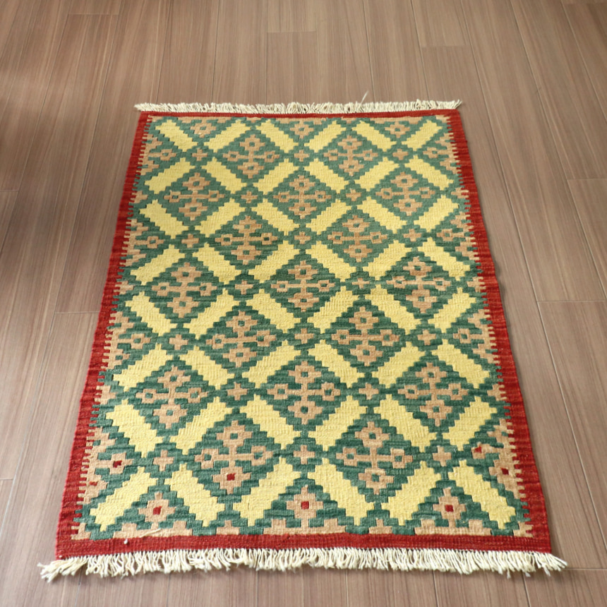 カシュカイキリム イラン 手織り 126x90cm 幾何学モチーフ　玄関マット