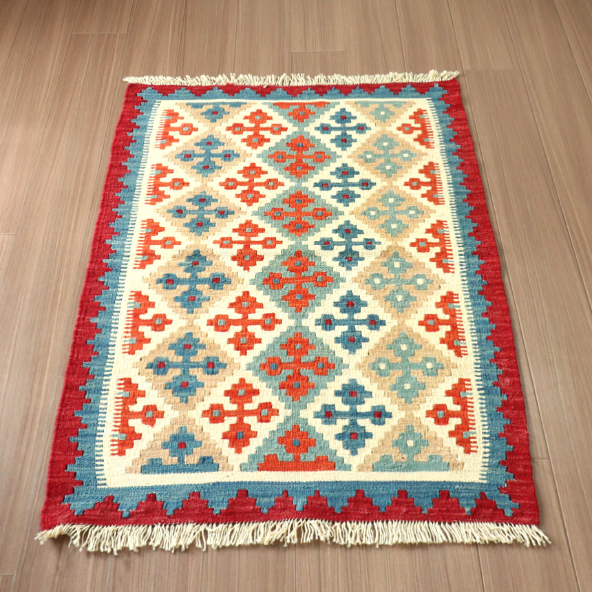 カシュカイキリム イラン 手織り 125x86cm 幾何学モチーフ　玄関マット