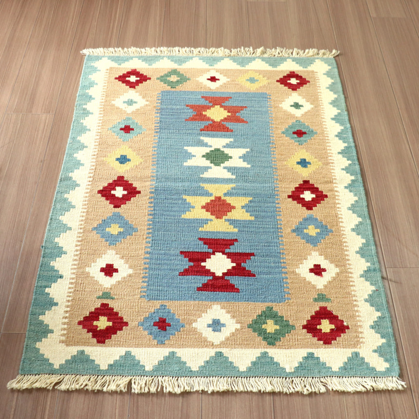 カシュカイキリム イラン 手織り 124x83cm 幾何学モチーフ　玄関マット
