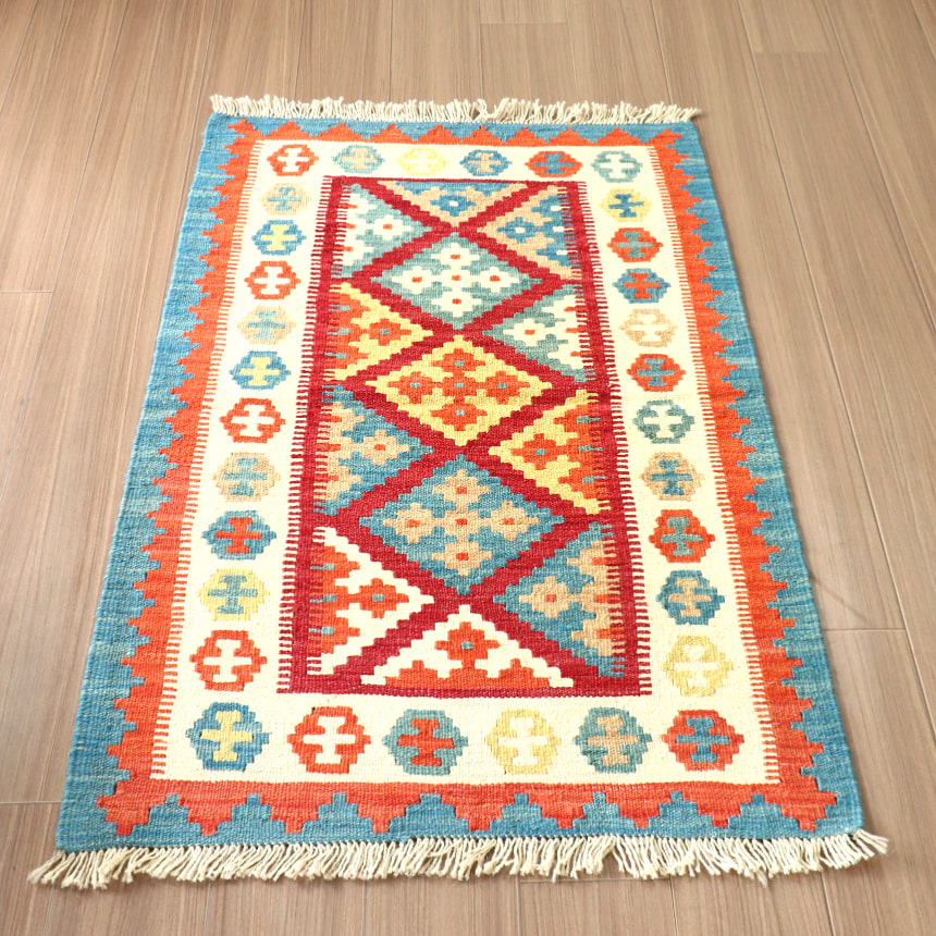 カシュカイキリム イラン 手織り 127x82cm 幾何学モチーフ　玄関マット
