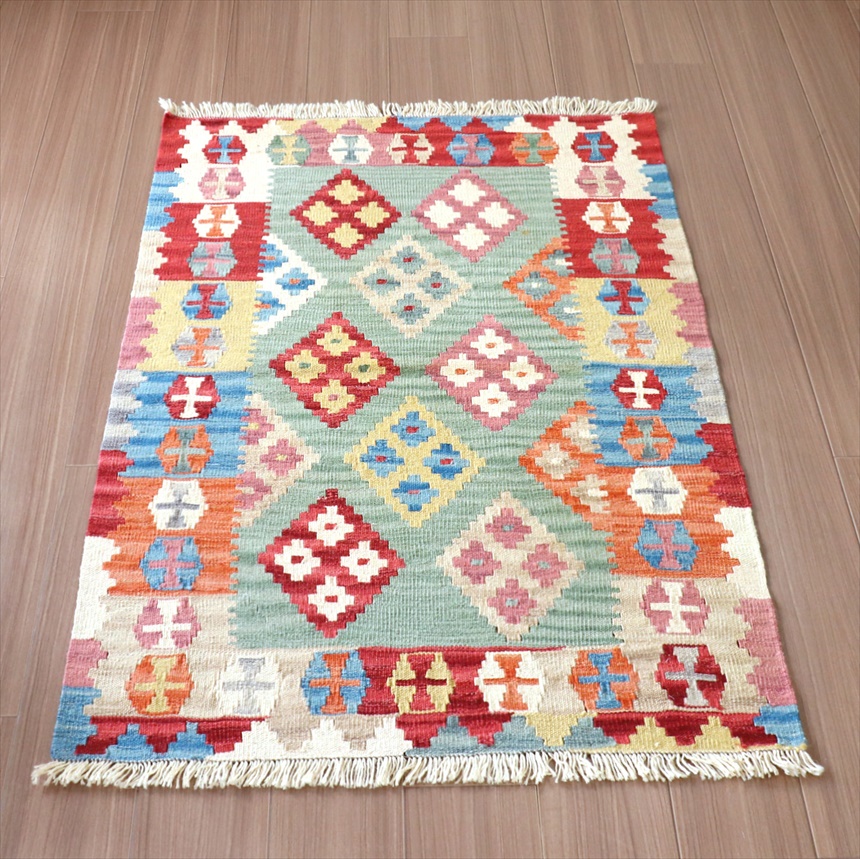 カシュカイキリム イラン 手織り 130x87cm 幾何学モチーフ　玄関マット