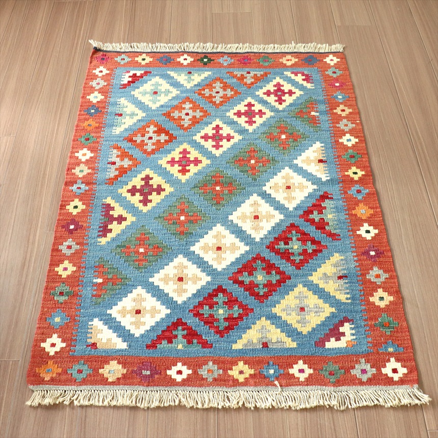 カシュカイキリム イラン 手織り 132x89cm 幾何学モチーフ　モノトーン