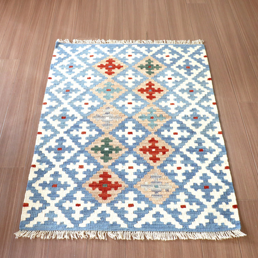カシュカイキリム イラン 手織り 126x90cm 幾何学モチーフ　玄関マット
