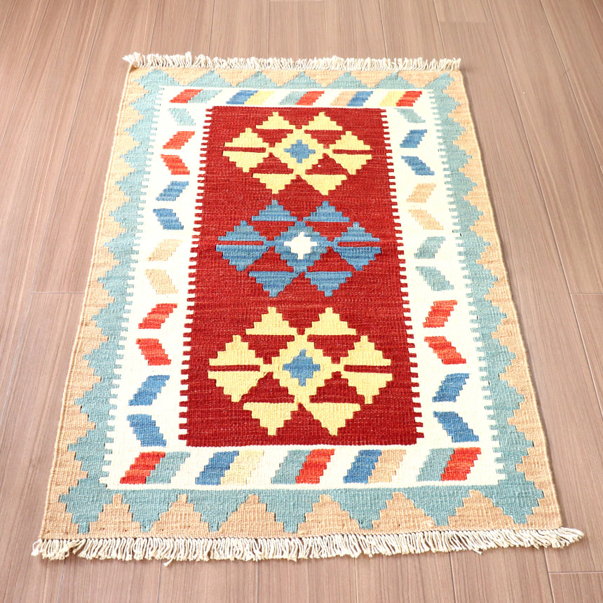 カシュカイキリム イラン 手織り 130x83cm 幾何学モチーフ　玄関マット