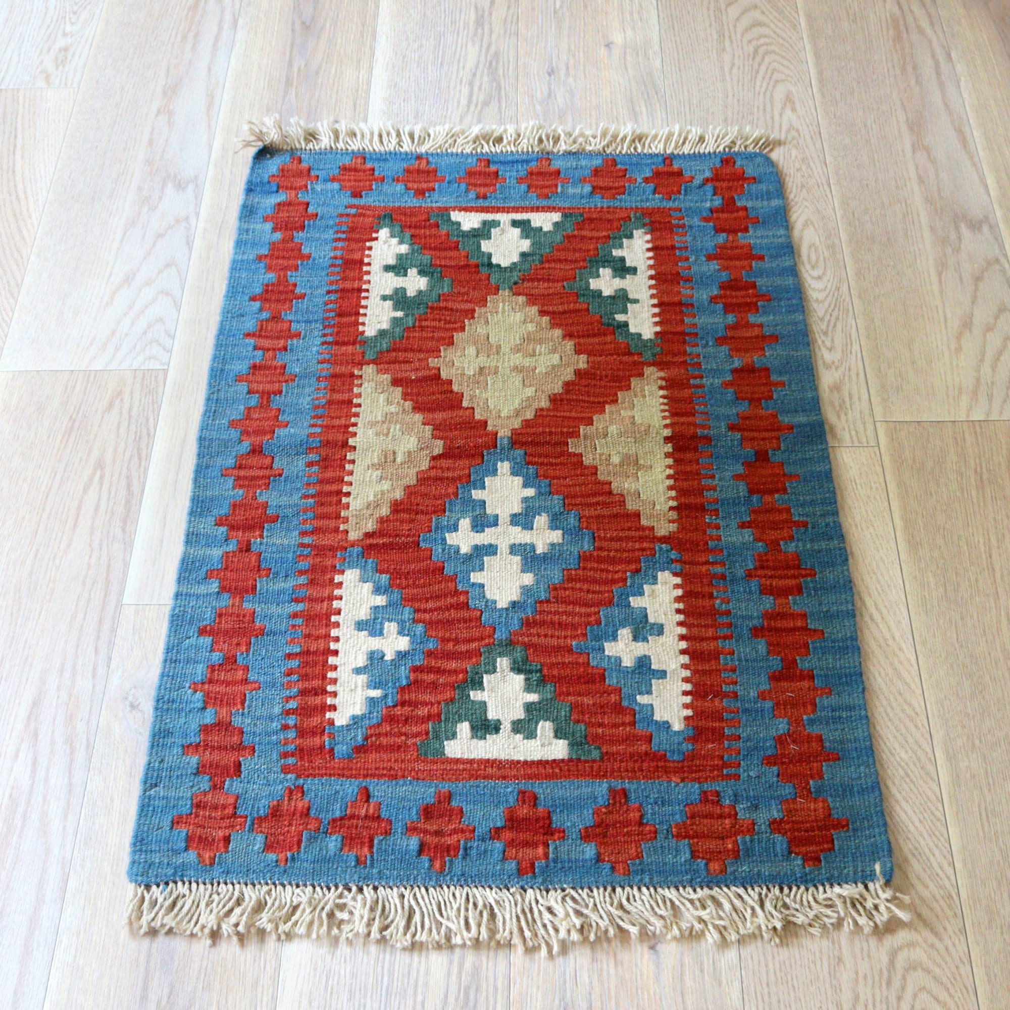 【15%OFF】カシュカイキリム イラン 手織り96×63cm カラフルな幾何学モチーフ