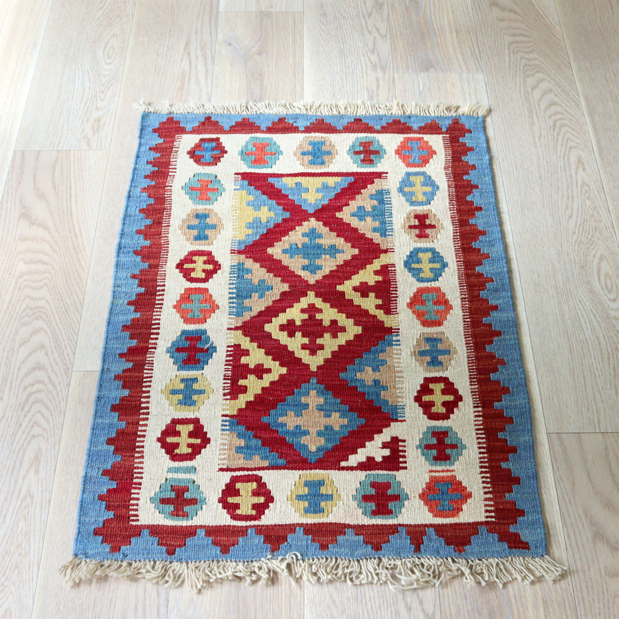 カシュカイキリム イラン 手織り91×66cm カラフルな幾何学モチーフ