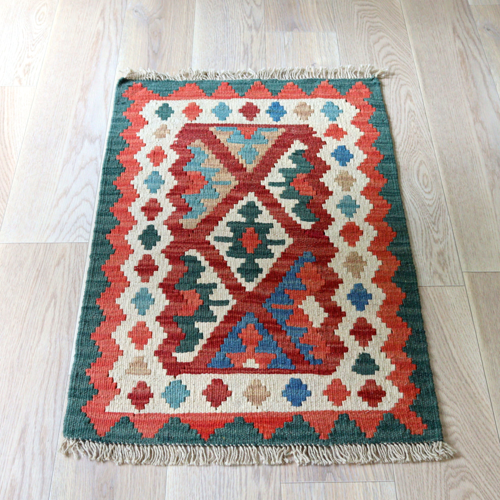 カシュカイキリム イラン 手織り97×63cm カラフルな幾何学モチーフ