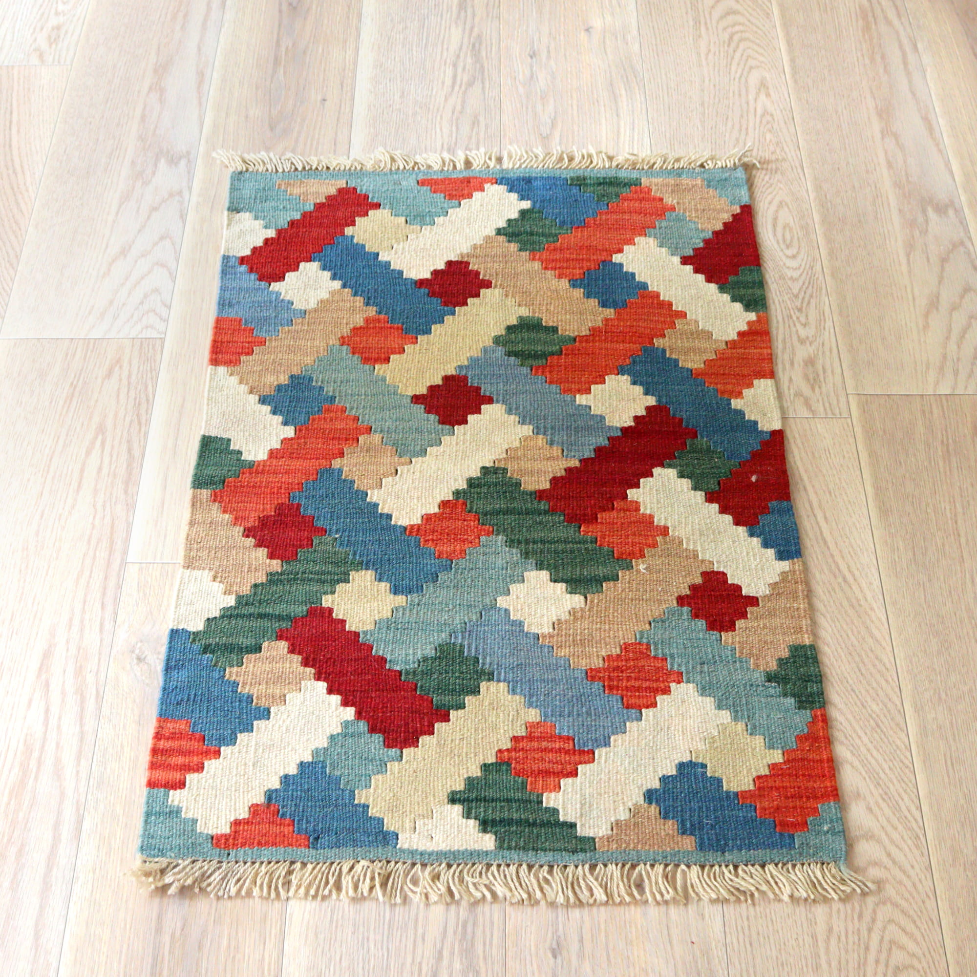 カシュカイキリム イラン 手織り92×60cm カラフルな幾何学モチーフ