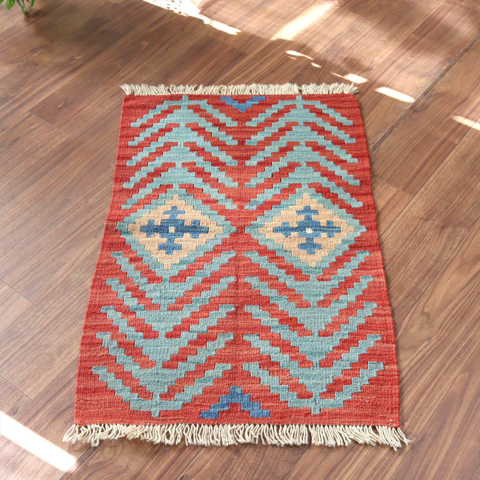 手織りキリム イラン シラーズ91×61cm カラフルな幾何学モチーフ