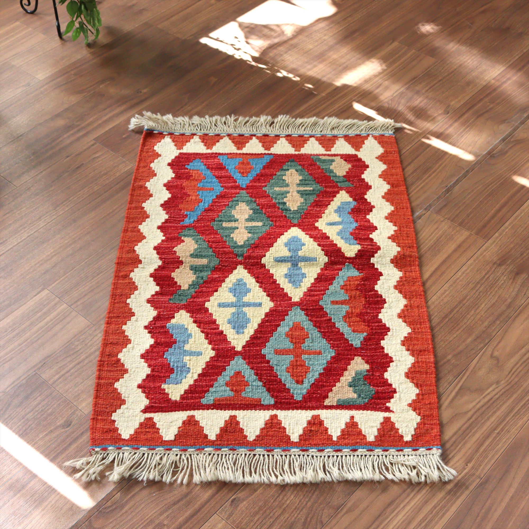 手織りキリム イラン シラーズ92×64cm カラフルな幾何学モチーフ