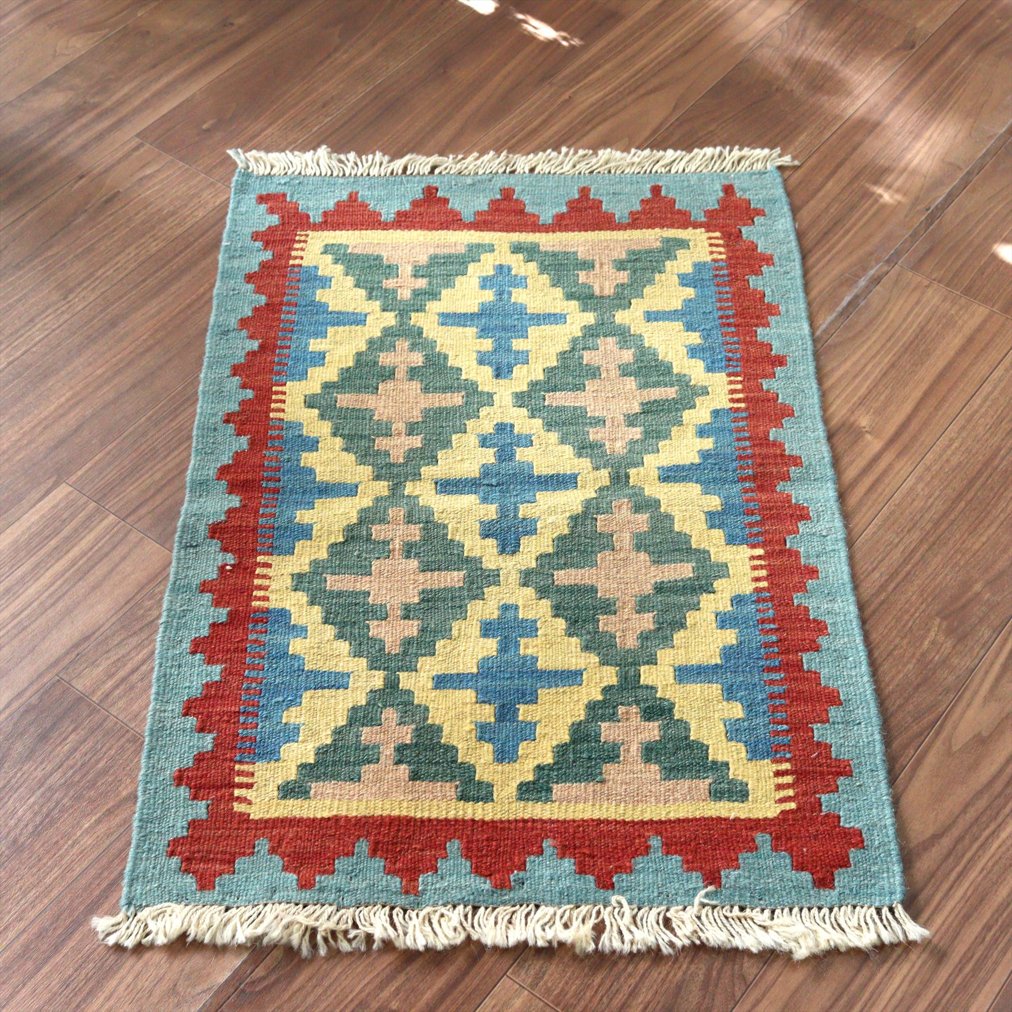 手織りキリム イラン シラーズ86×59cm カラフルな幾何学モチーフ