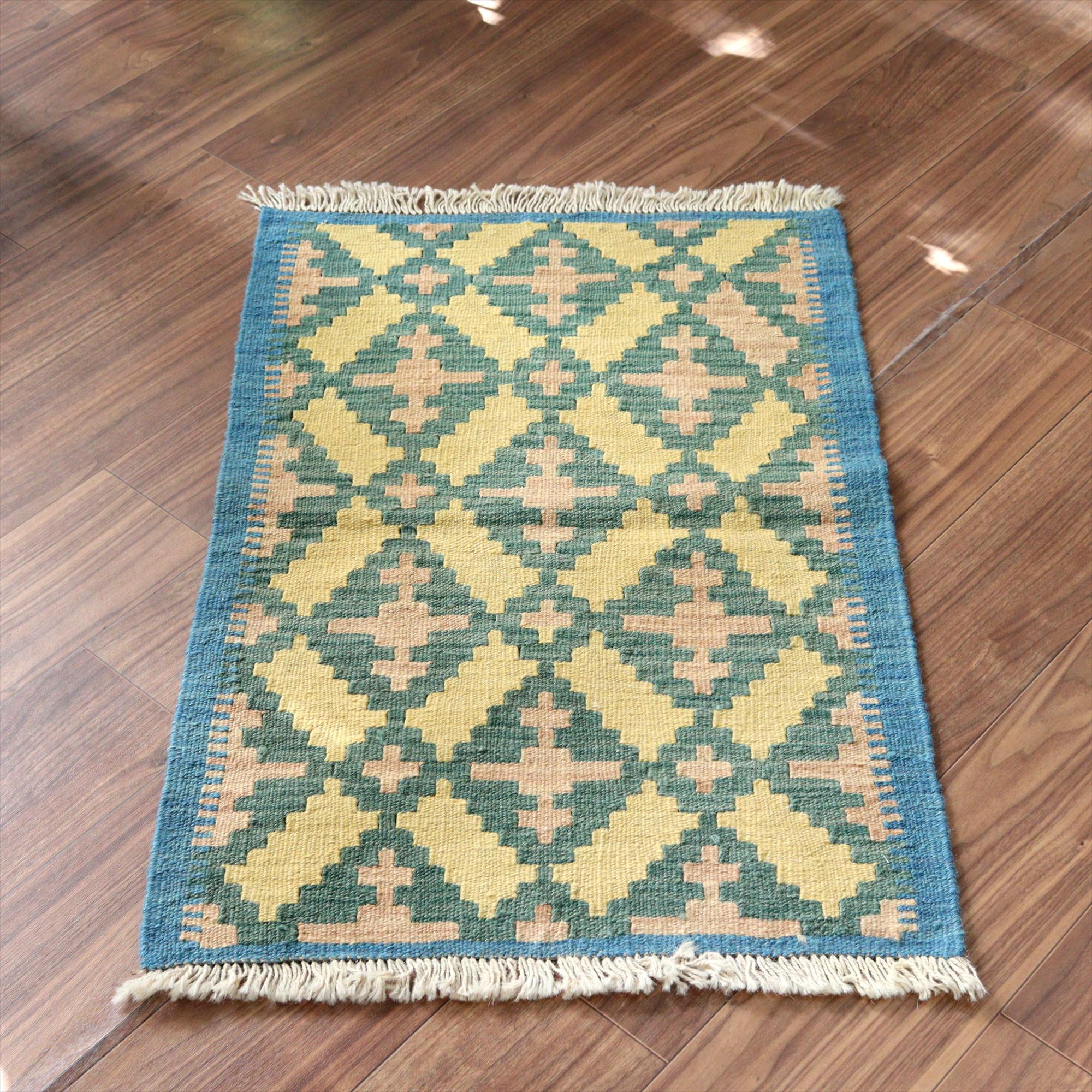 手織りキリム イラン シラーズ90×60cm カラフルな幾何学モチーフ