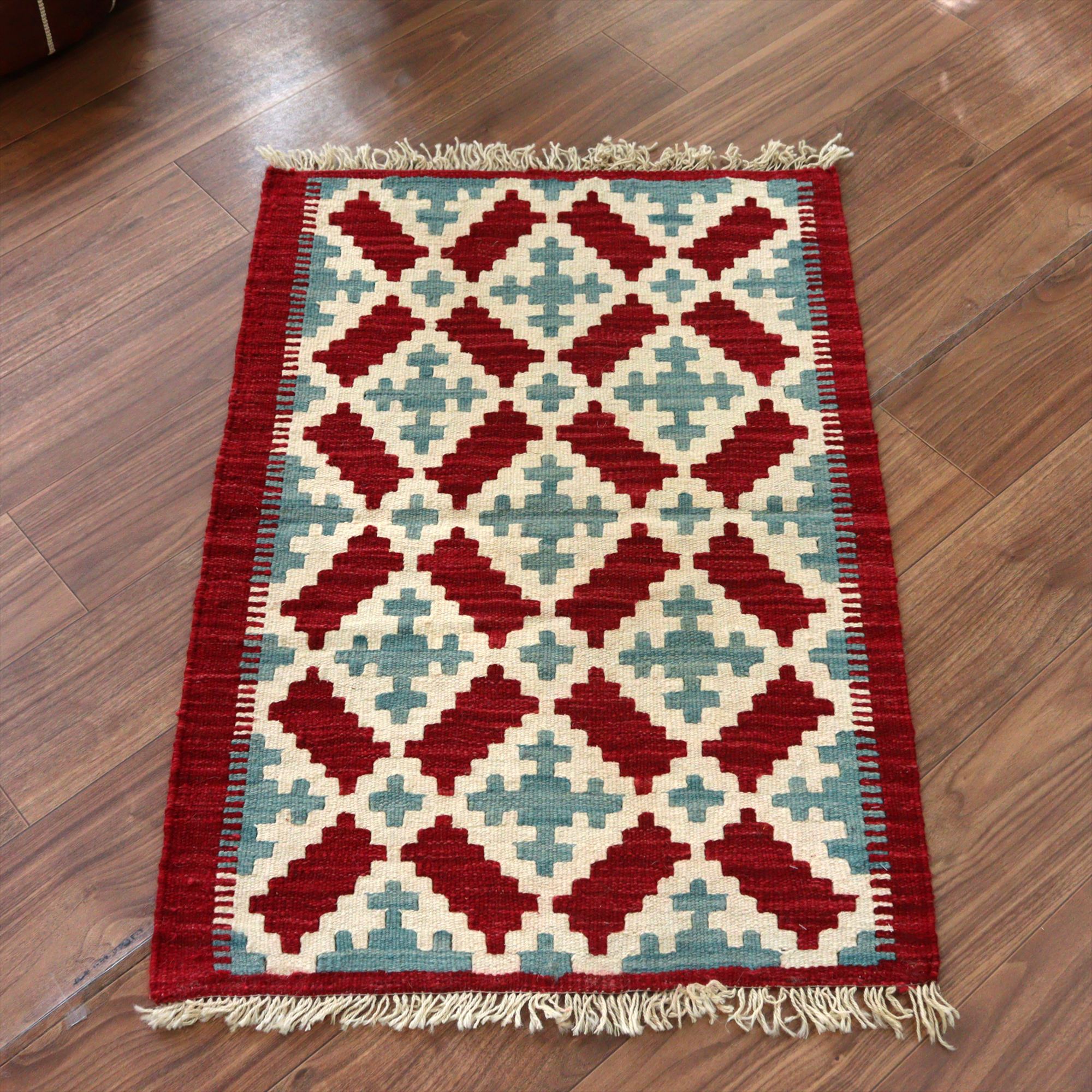 手織りキリム イラン シラーズ93×64cm カラフルな幾何学モチーフ