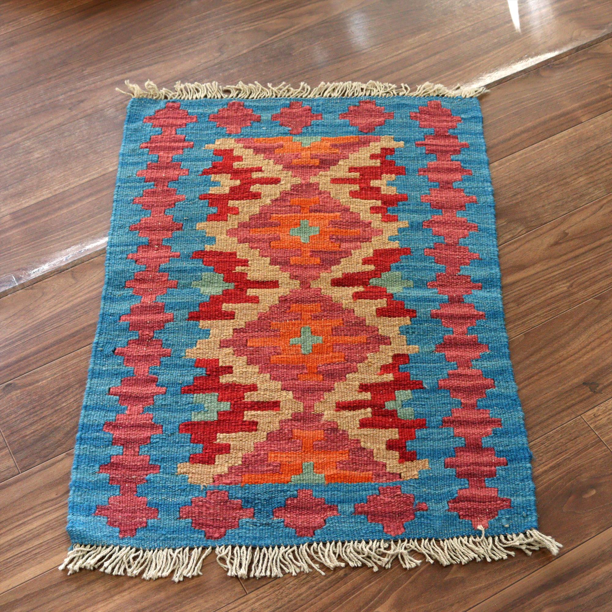 手織りキリム イラン シラーズ85×61cm カラフルな幾何学モチーフ