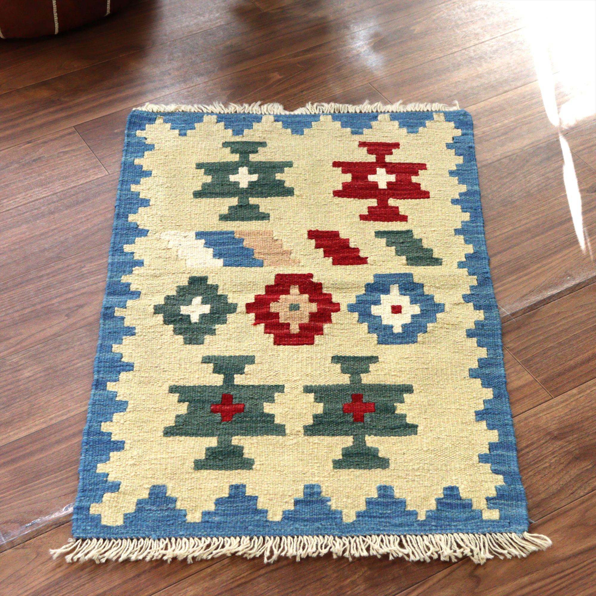 手織りキリム イラン シラーズ89×58cm カラフルな幾何学モチーフ