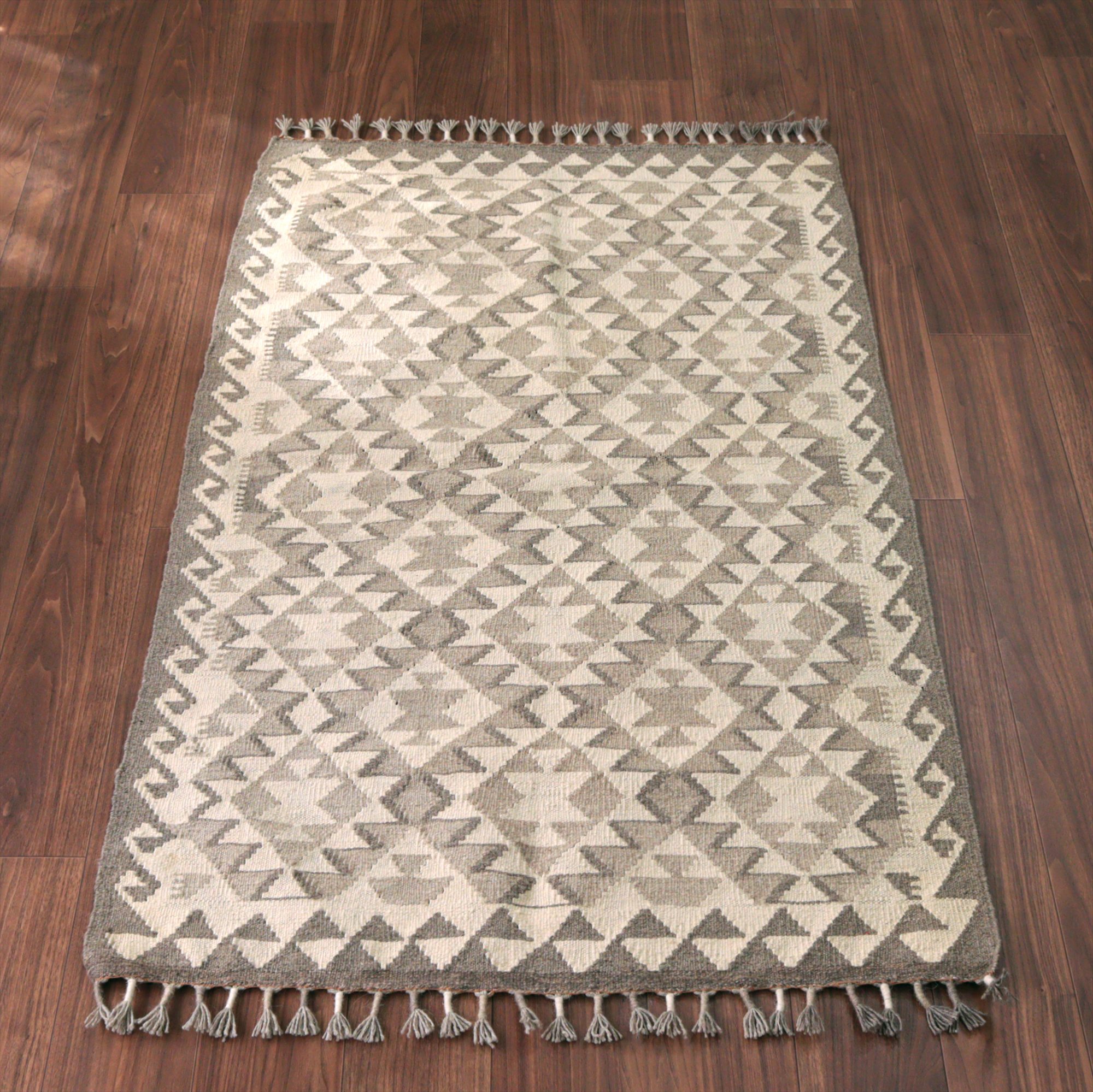 モノトーン シンプルな手織りキリム156×97cm 幾何学モチーフ アフガンキリム