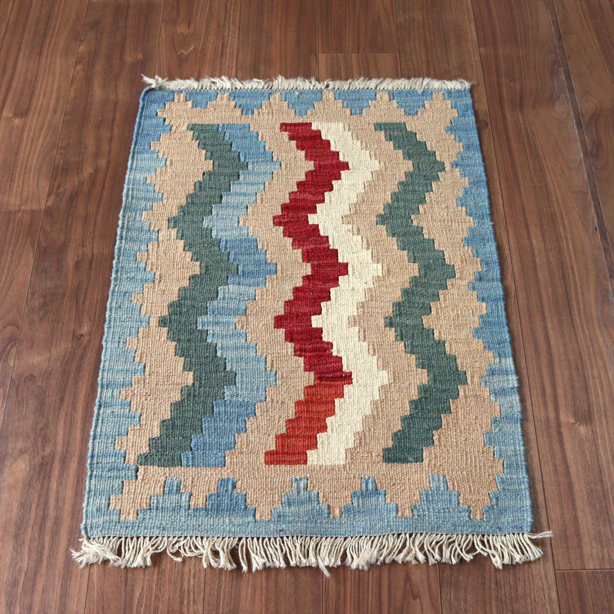 カシュカイキリム イラン 手織り85×61cm カラフルな幾何学モチーフ