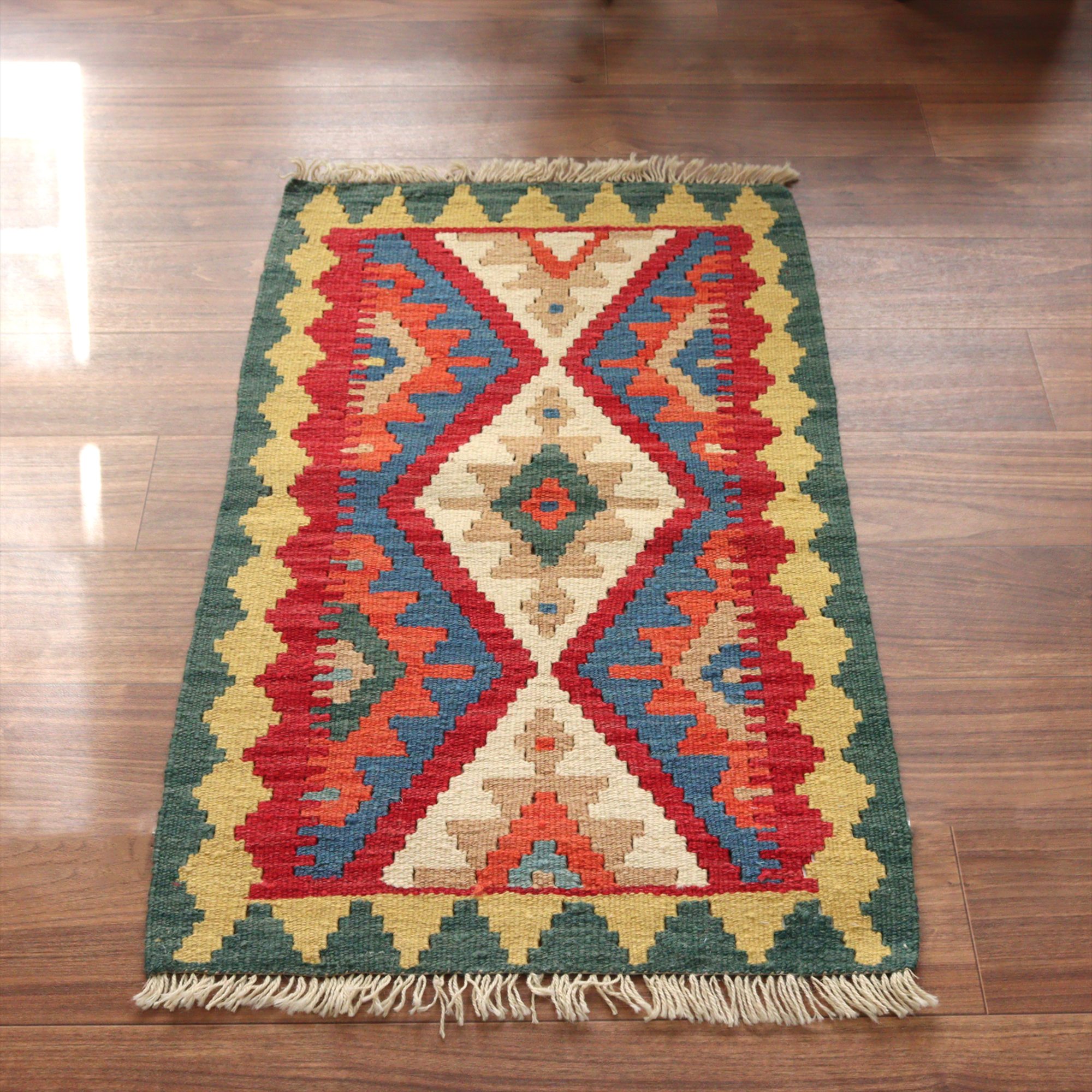 カシュカイキリム イラン 手織り98×61cm カラフルな幾何学モチーフ