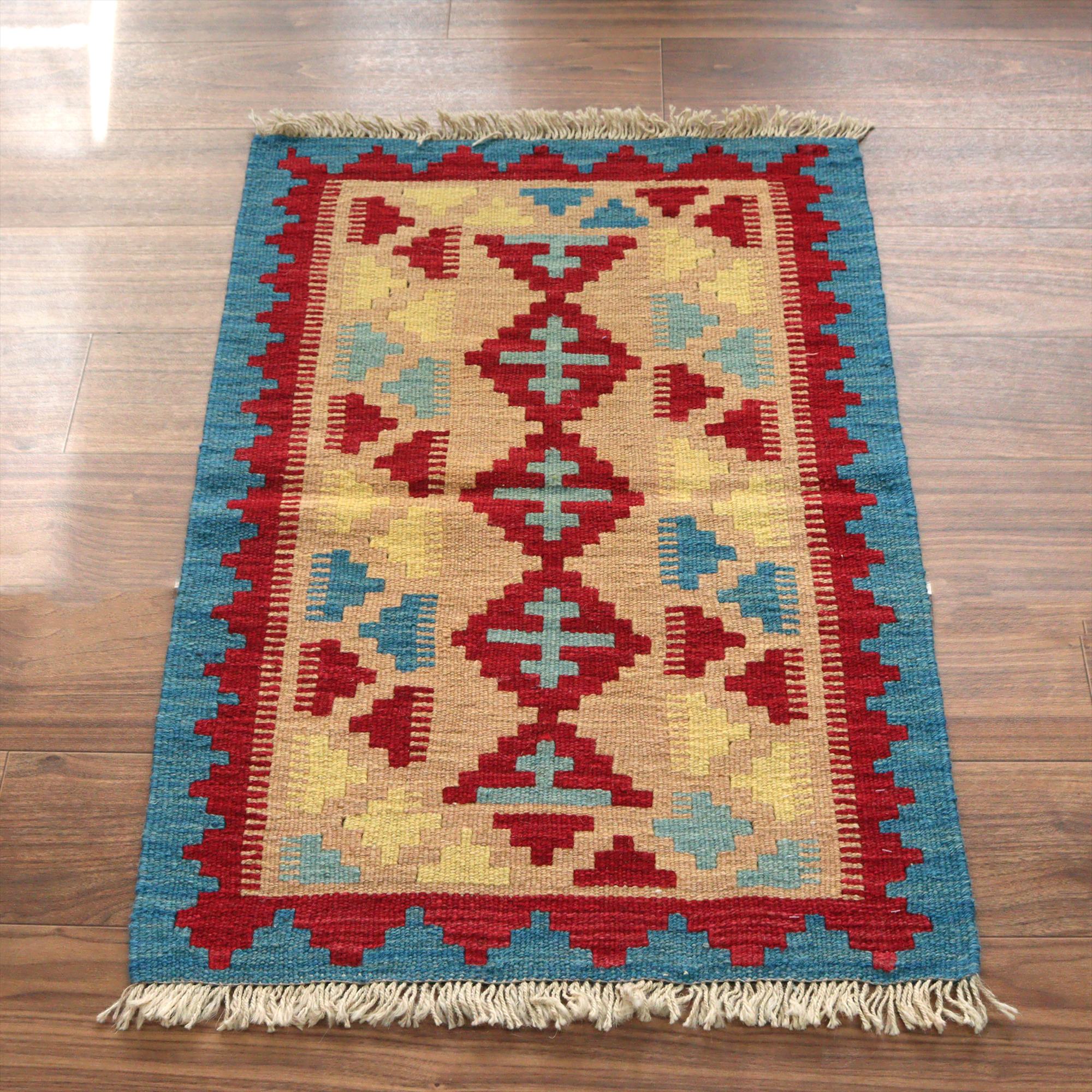 カシュカイキリム イラン 手織り94×62cm カラフルな幾何学モチーフ