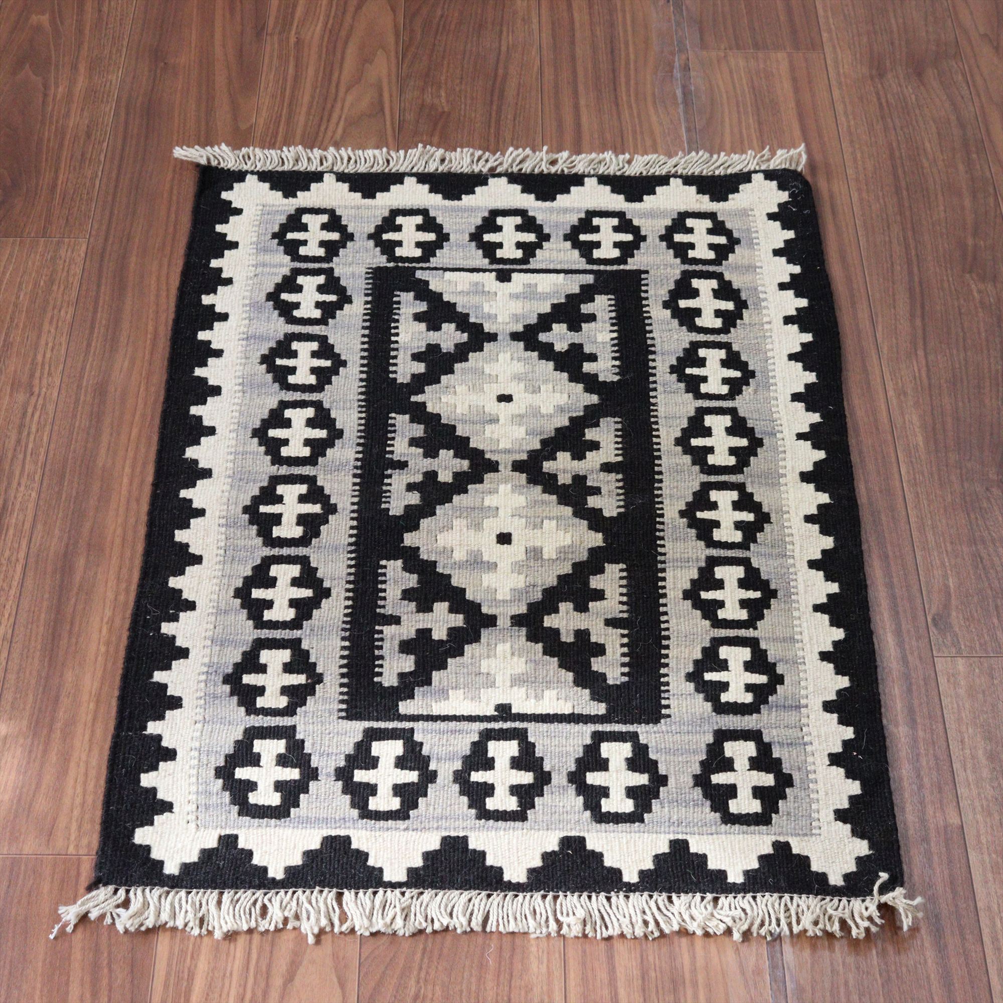 カシュカイキリム イラン 手織り87×62cm カラフルな幾何学モチーフ