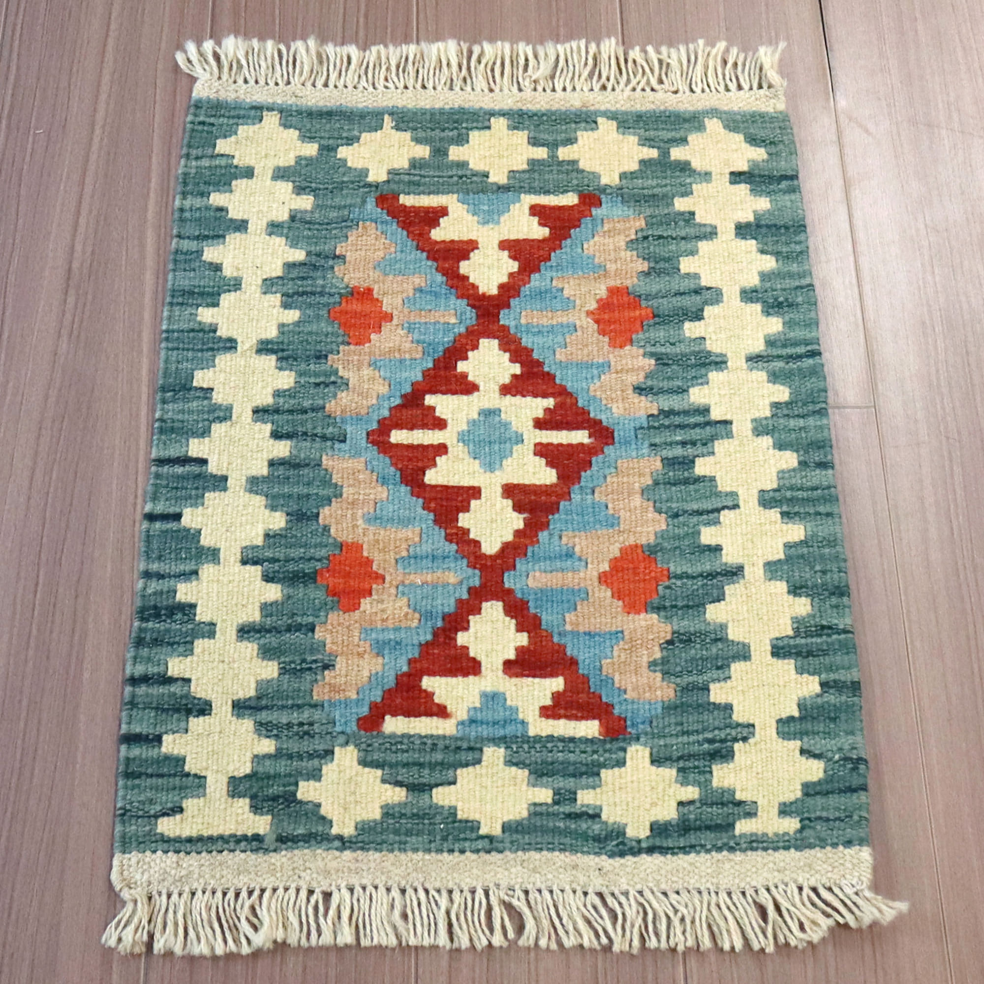 カシュカイ族の手織りキリム・シラーズ 61×44cm 発色のよいカラフルモチーフ