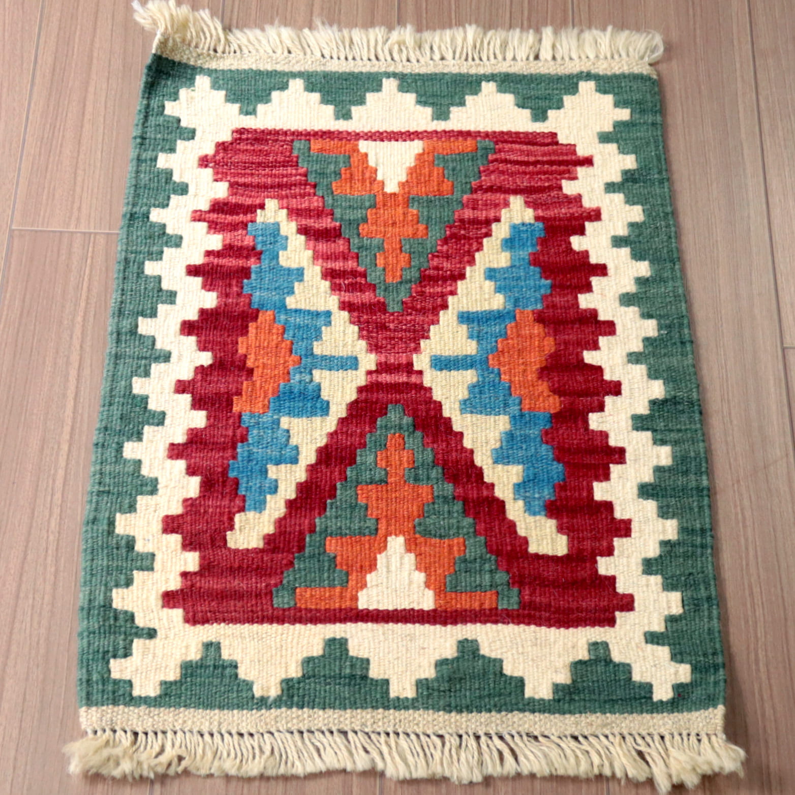キリム カシュカイ族の手織りキリム63×43cmカラフルモチーフ