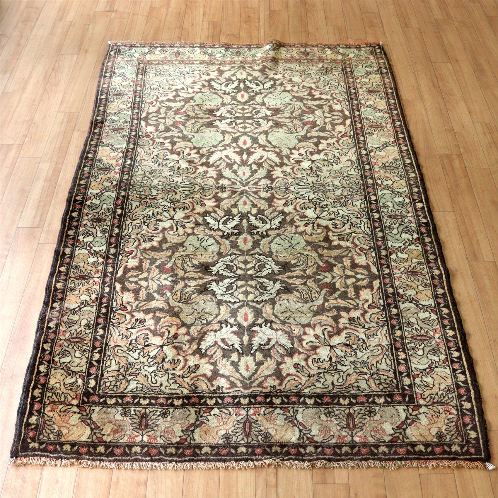 手織り絨毯 バルーチ166×106cm 草花と鳥