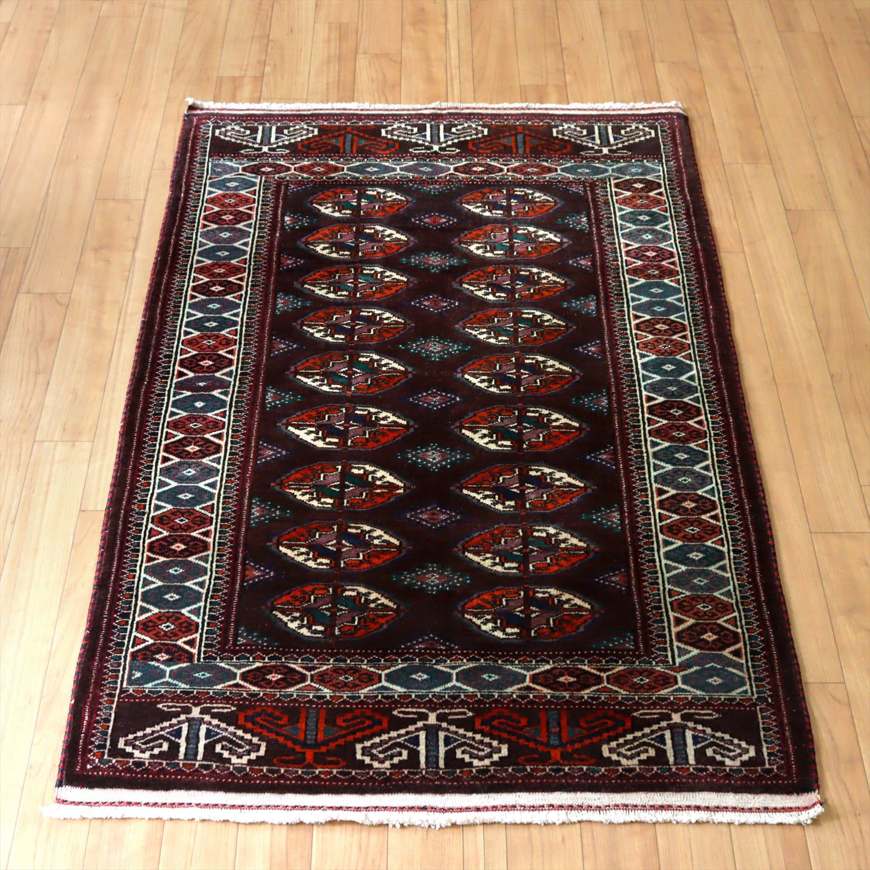 手織り絨毯 トルクメン族126×80cm ダークブラウン