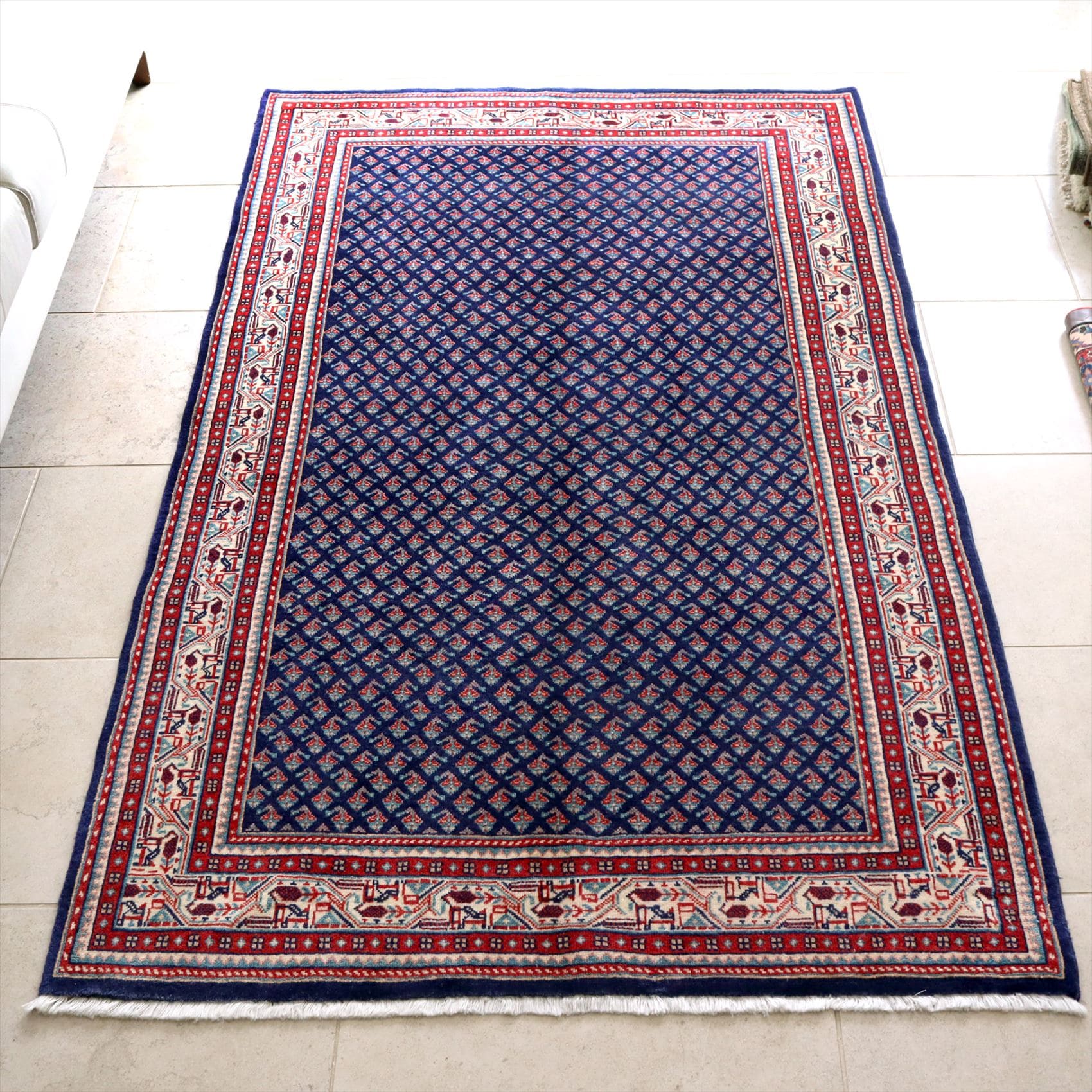 ペルシャ絨毯　部族絨毯　サルーク　センターラグ210×130cm ボテ（ペイズリー）モチーフ・ブルー
