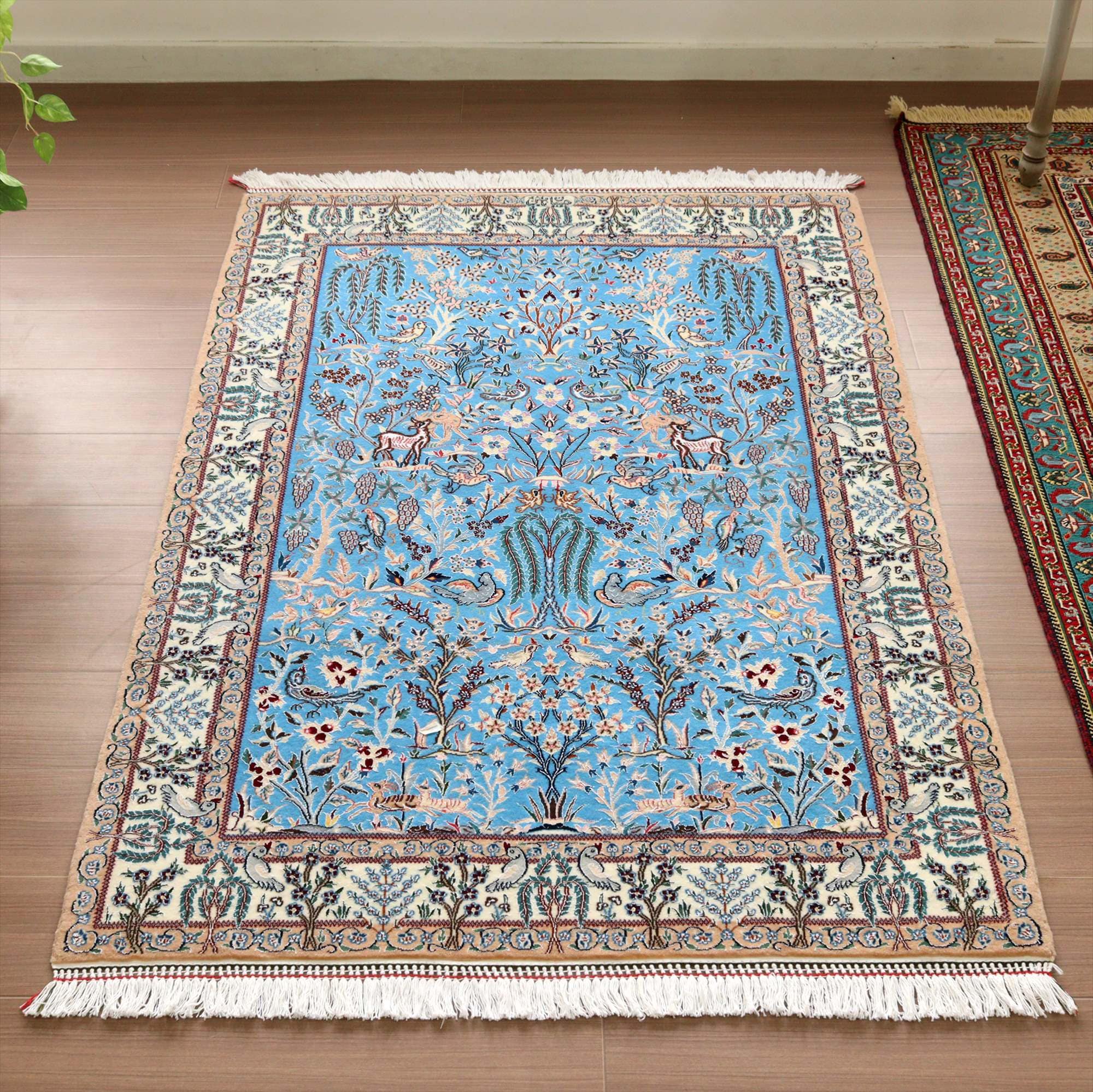 ペルシャ絨毯 ナイン産 6La152×104cm ハビビアン工房 ライトブルー