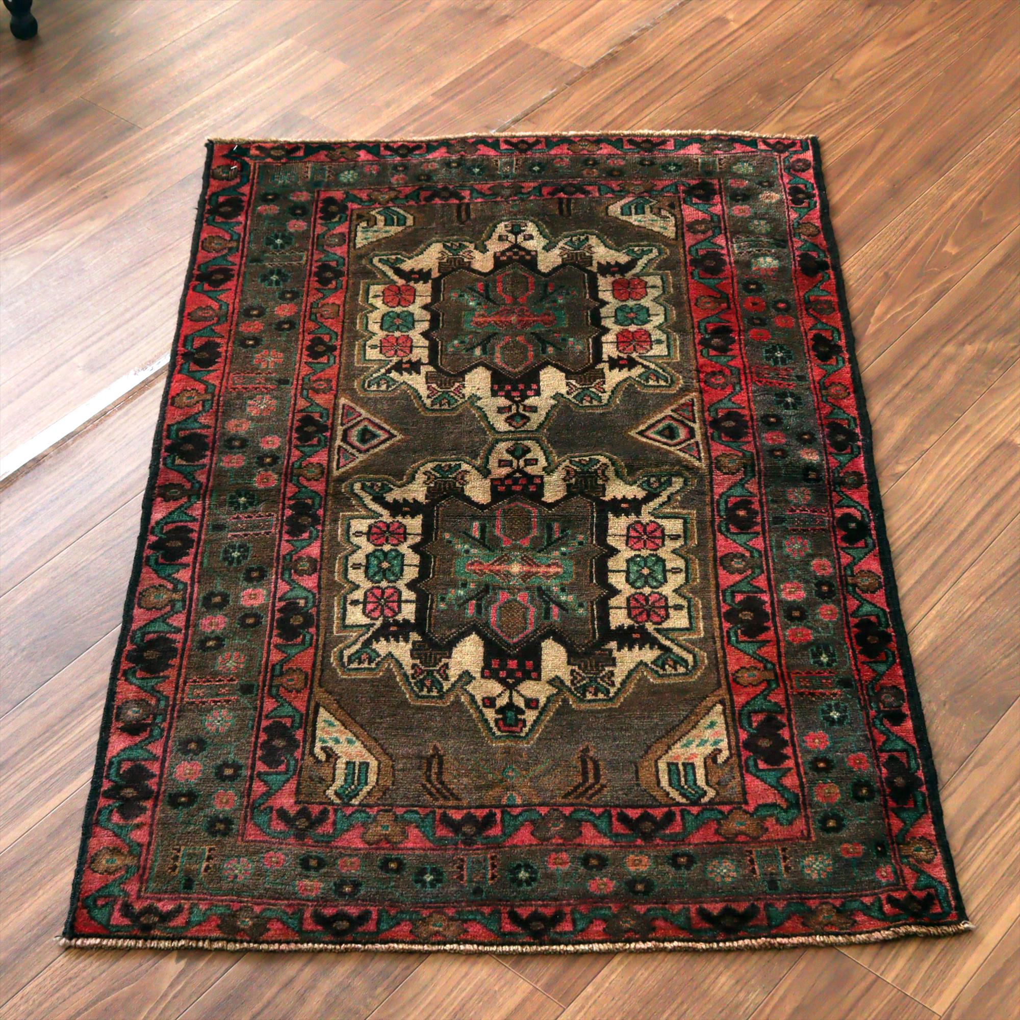 トライバルラグ バルーチ148×95cm ２つのメダリオン ブラウン