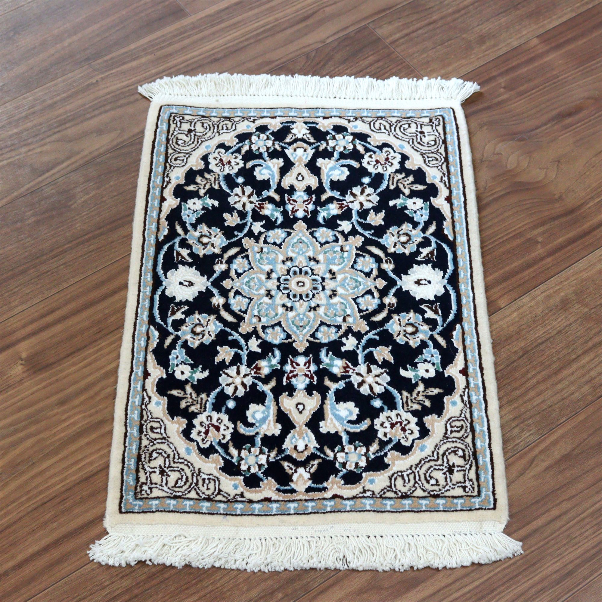 ペルシャ絨毯 ナイン61×41cm Nain 9La ネイビー