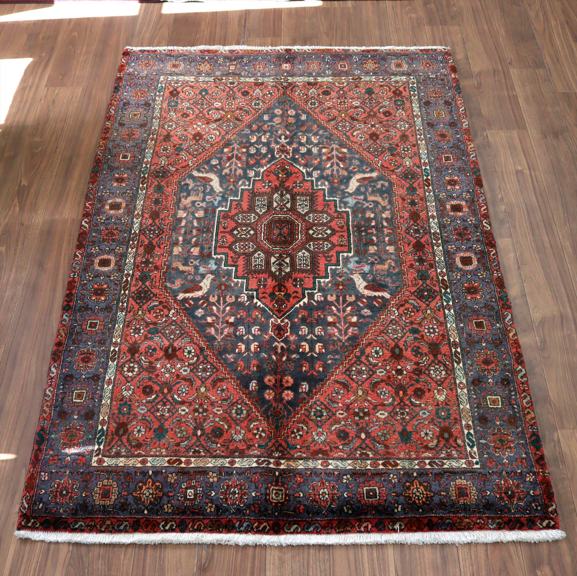 イランの手織り絨毯 ゴルトグ204×133cm 六角メダリオン レッド ペルシャ絨毯