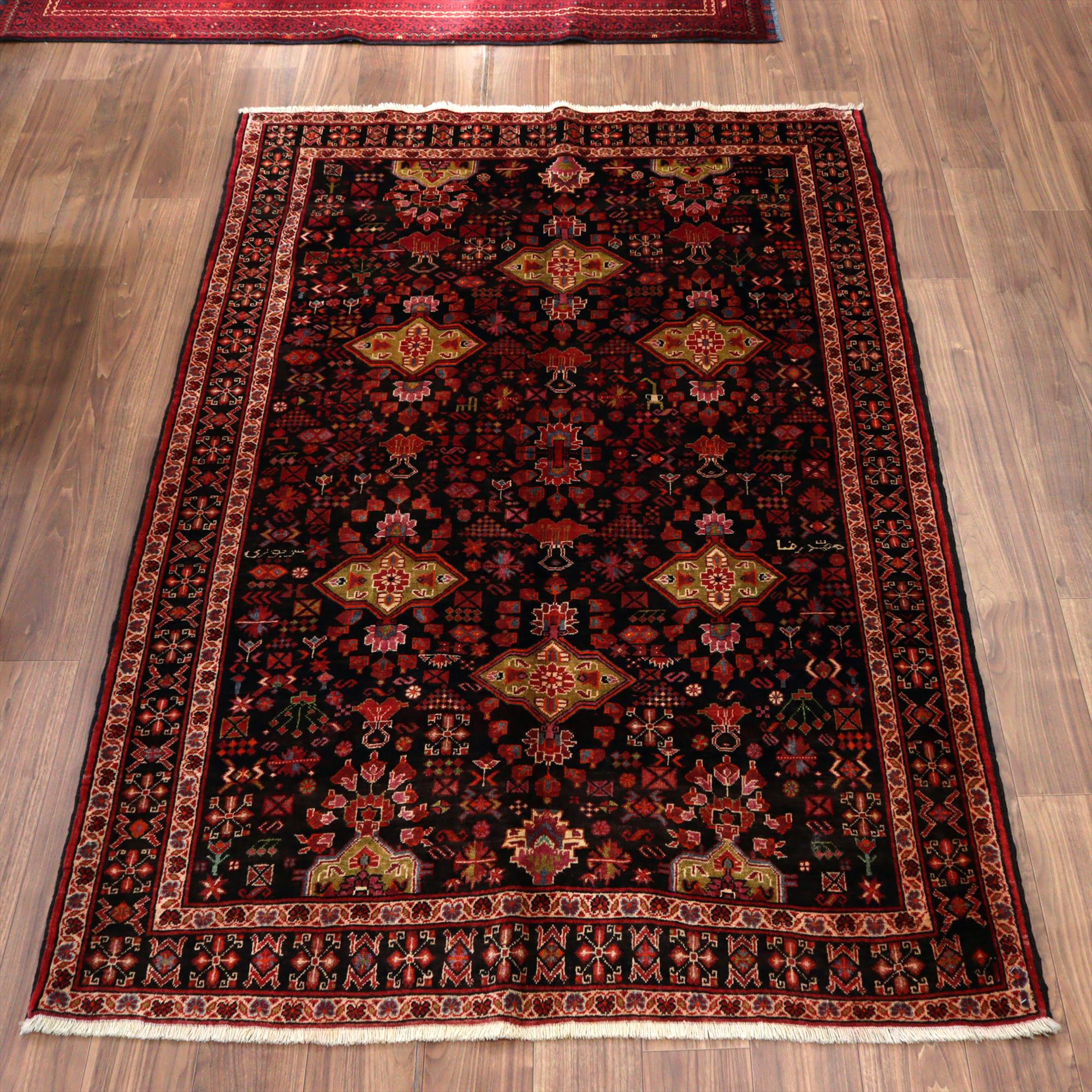 イランの手織り絨毯 バルーチ219×145cm 小花と幾何学模様 トライバルラグ