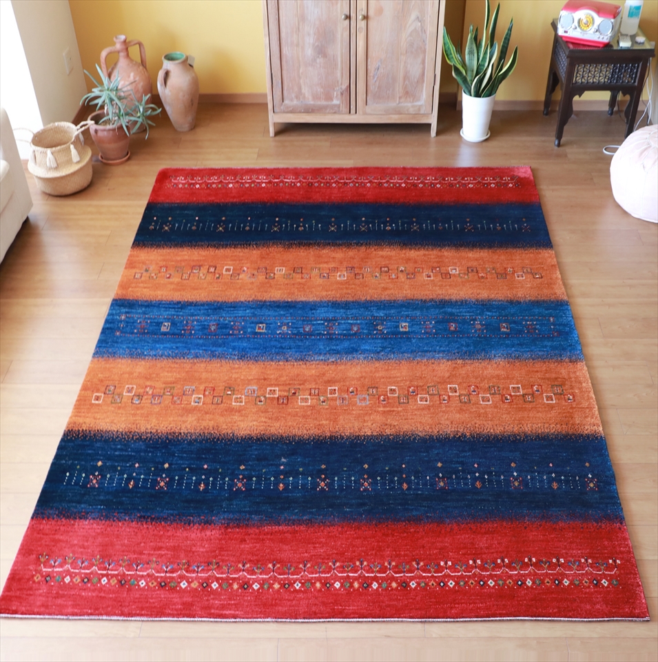 【15%OFF】ギャッベ バナフシェ Gabbeh Banafsheh288×211cm 発色のきれいなレインボーカラー