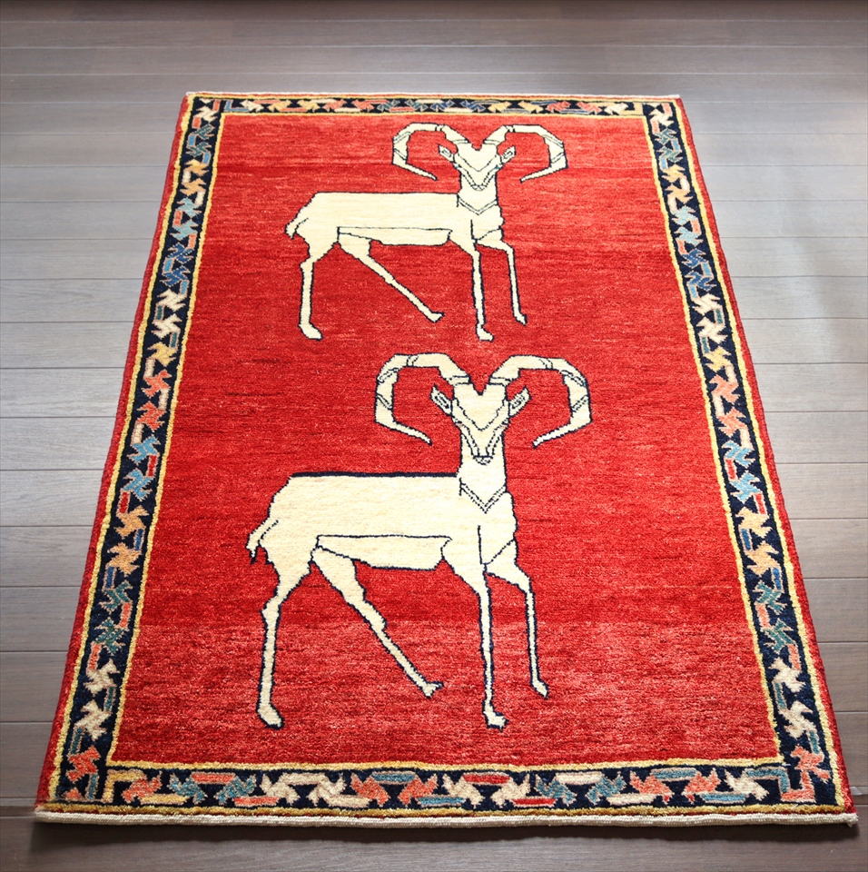 オールドギャッベ　132×85cm2匹の山羊　OldGabbeh部族絨毯