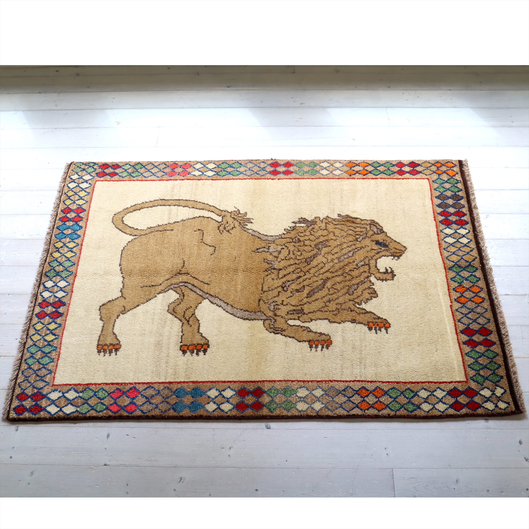 ライオンギャッベ147×101cm 吠えるライオン　Old Gabbeh　Lion
