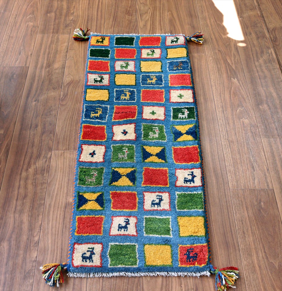 ギャッベ　カシュカイ族の手織り116×43cmカラフルなパターンタイル