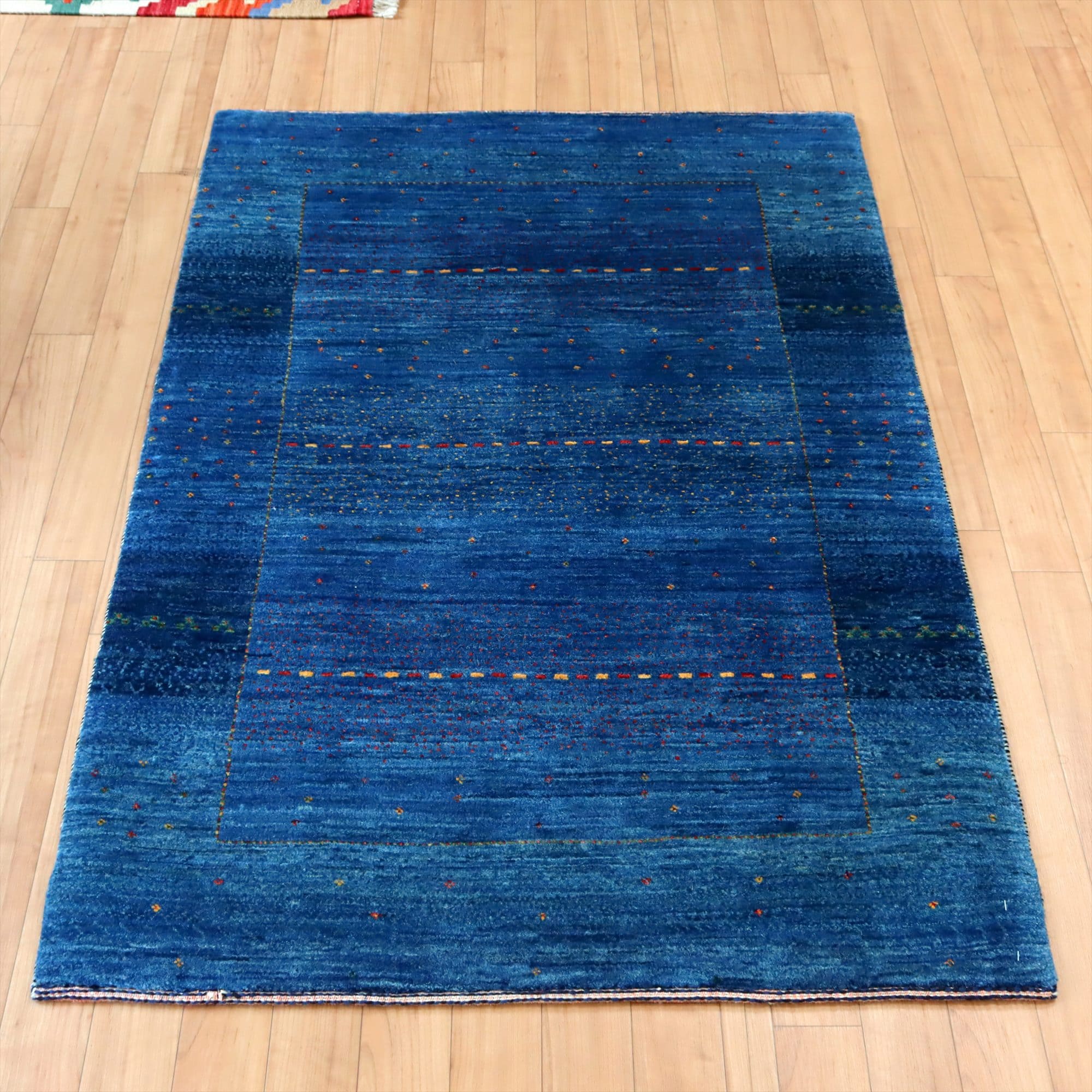 ギャッベ ロリアタシュ 最高級の細かな織り 132x88cm ブルーグラデーション イラン【OUTLET】