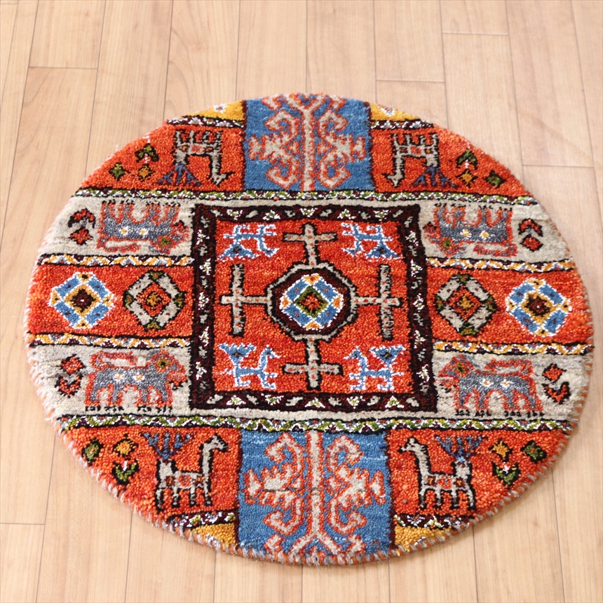 イラン 円形ギャッベ 54×54cm 細かな織り　リズバフト