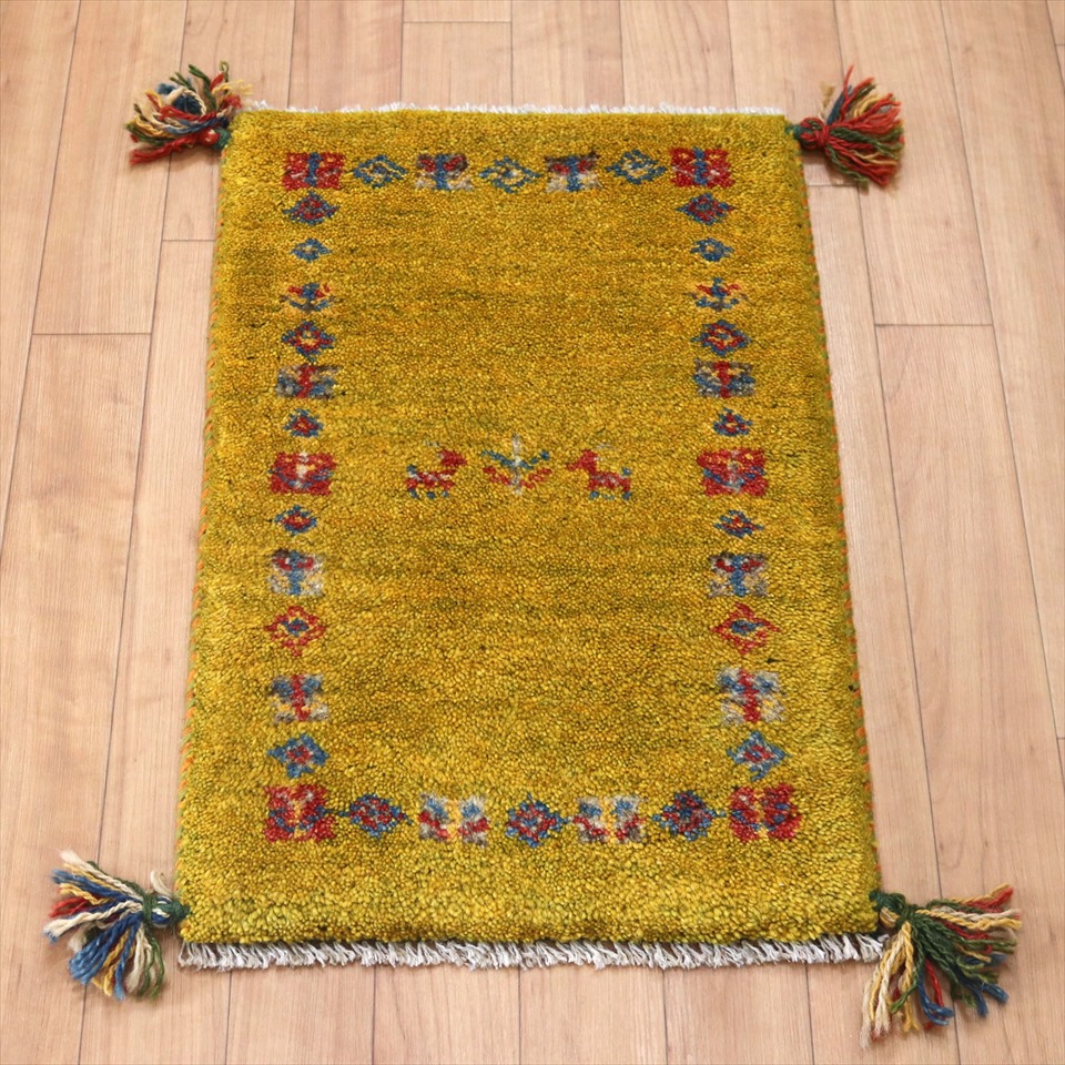 イランの手織りラグ ギャッベ57×38cm 幾何学モチーフ