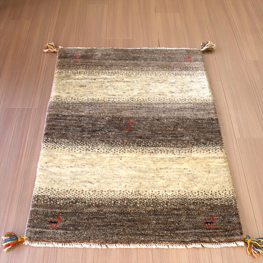 ギャッベ イランの手織りラグ122×80cm グレー&アイボリー