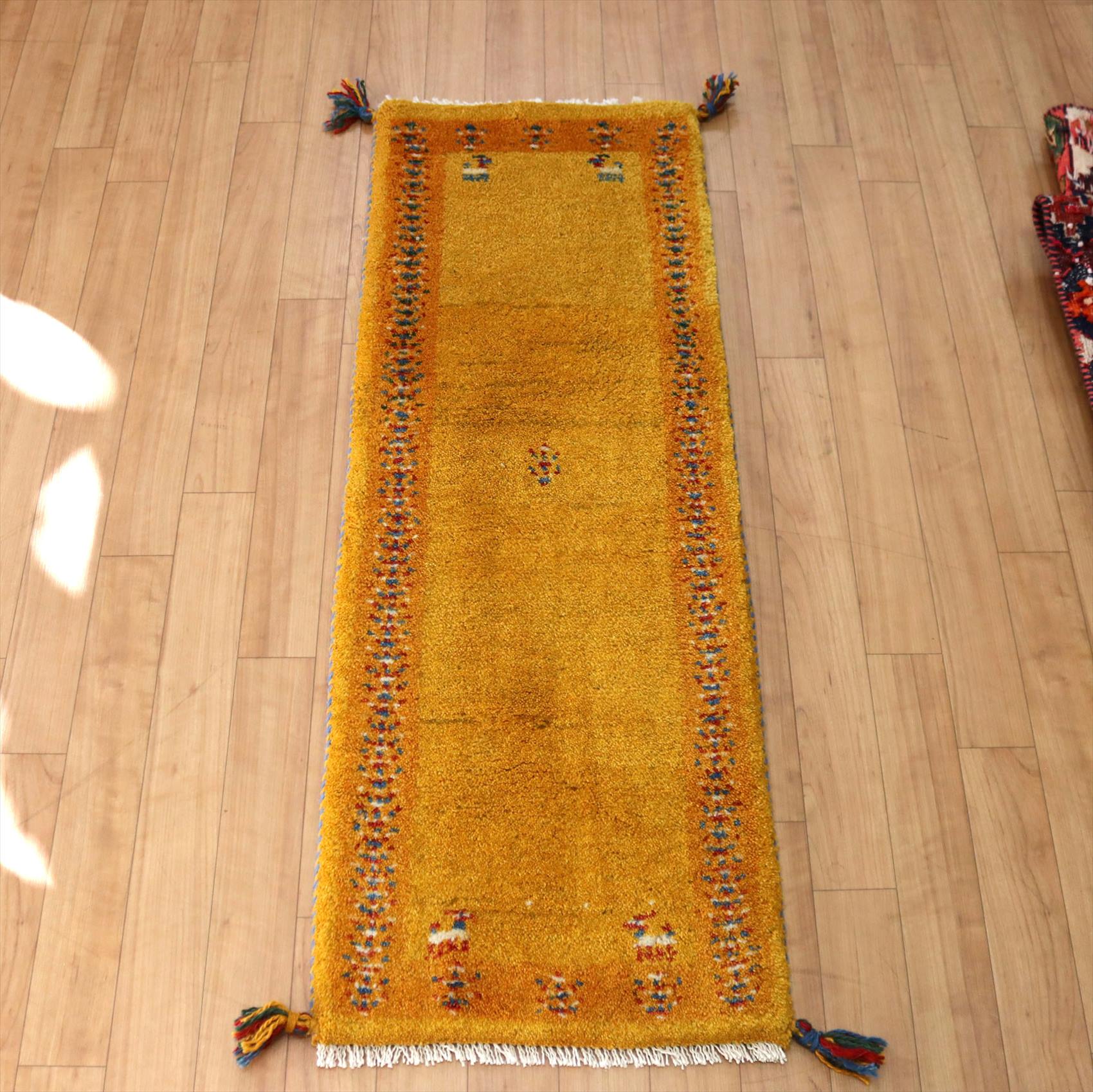 ギャッベ イランの手織りラグ112×41cm オレンジグラデーション