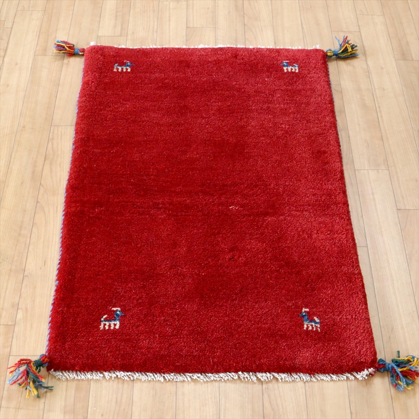 手織りギャッベ　イラン産90×68cm シンプルなレッド　玄関マット