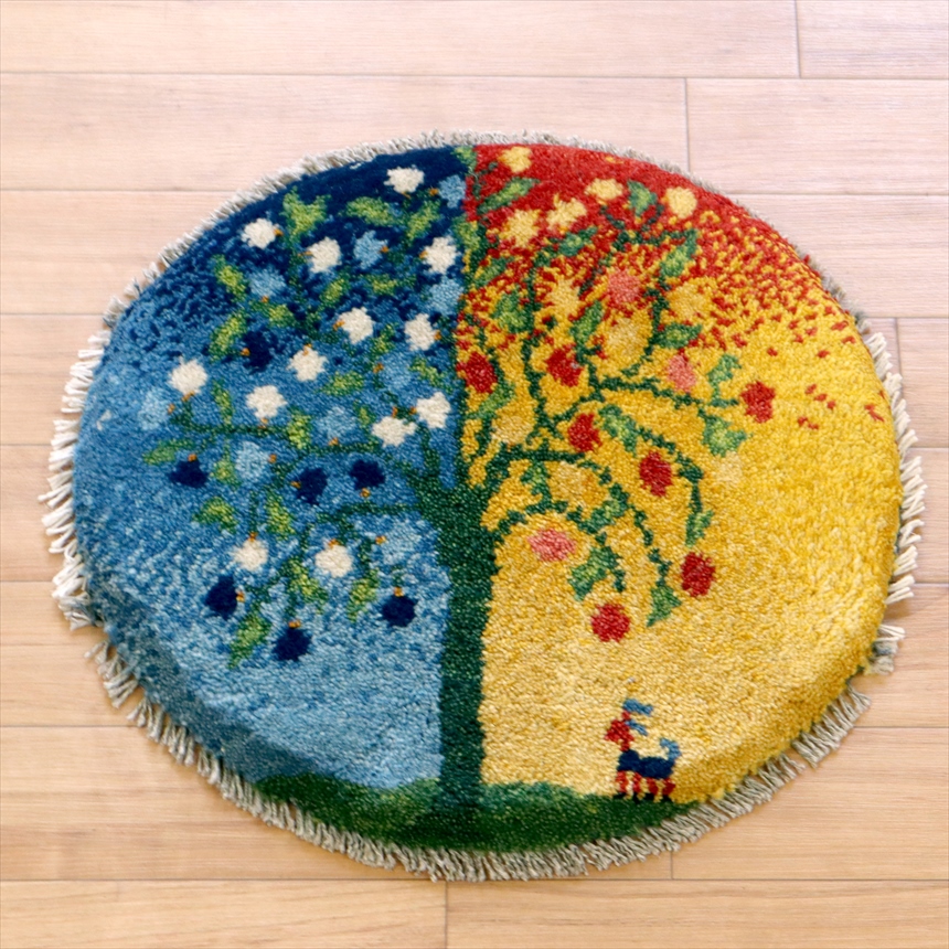 ギャッベ　イラン産手織りラグφ38cm 円形 ザクロの樹