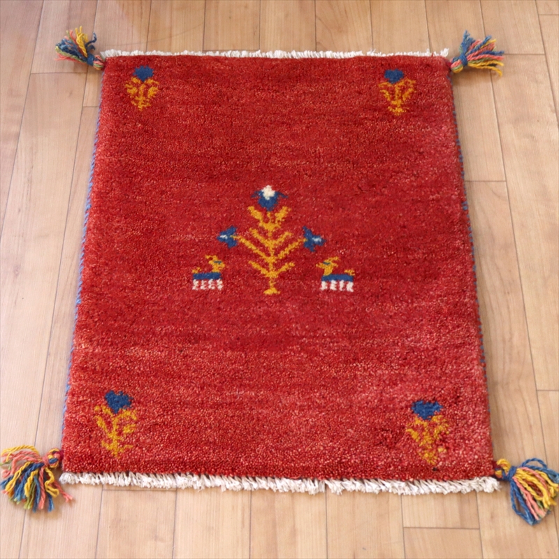 ギャッベ イラン産 手織り 58x45cm ふかふか　レッド