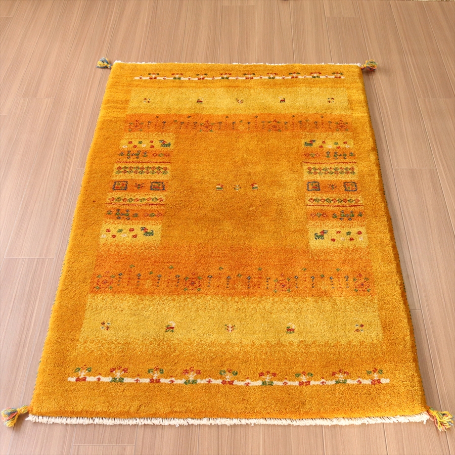 ギャベ ギャッベ イラン産手織り156×100cm イエロー オレンジ　ツートーン